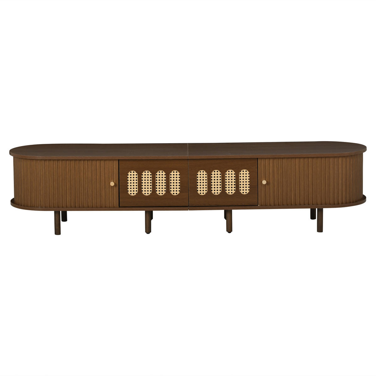 TV LOWBOARD walnuss rattan oval 180cm retro - Walnussfarben, Holzwerkstoff (180/40/40cm) - Urban Meuble