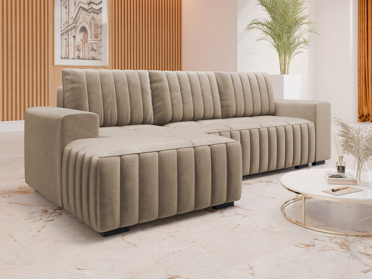 ECKSOFA Hugo, Seite: Links - Hellbraun/Dunkelbraun, Holz/Textil (240/140cm)