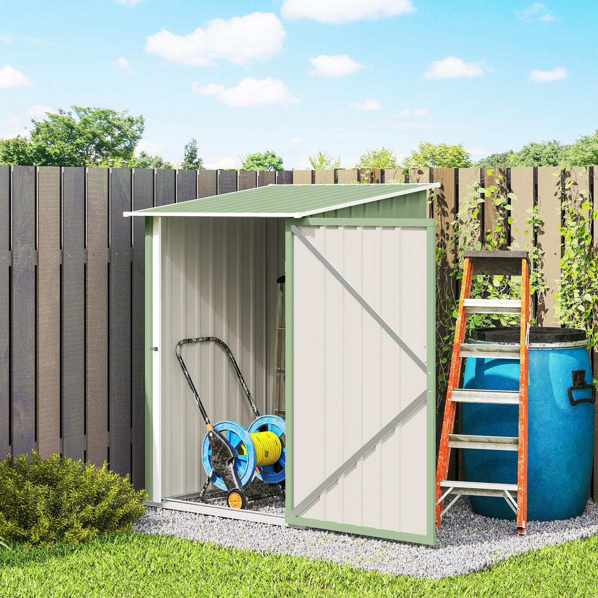 GERÄTEHAUS mit Pultdach 1 x 1 m Metall Gartenhaus 0,92m² verzinkter Stahl Hellgrün - Hellgrün, Metall (103/160/100cm) - Outsunny