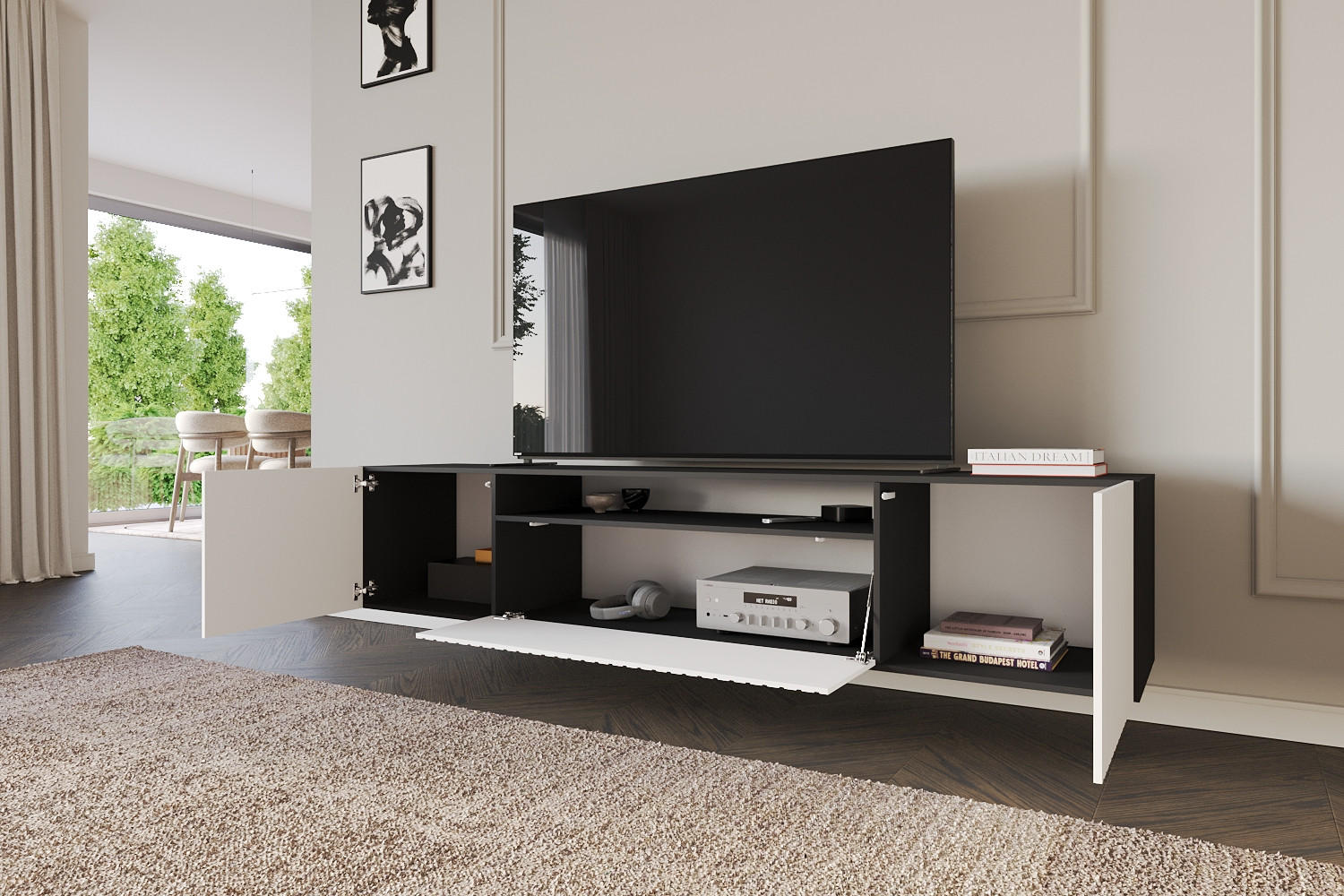 LOWBOARD KITO-W 200x40x41 cm - Schwarz / Weiß - Weiß, Holzwerkstoff (200/40/41cm) - ALTDECOR