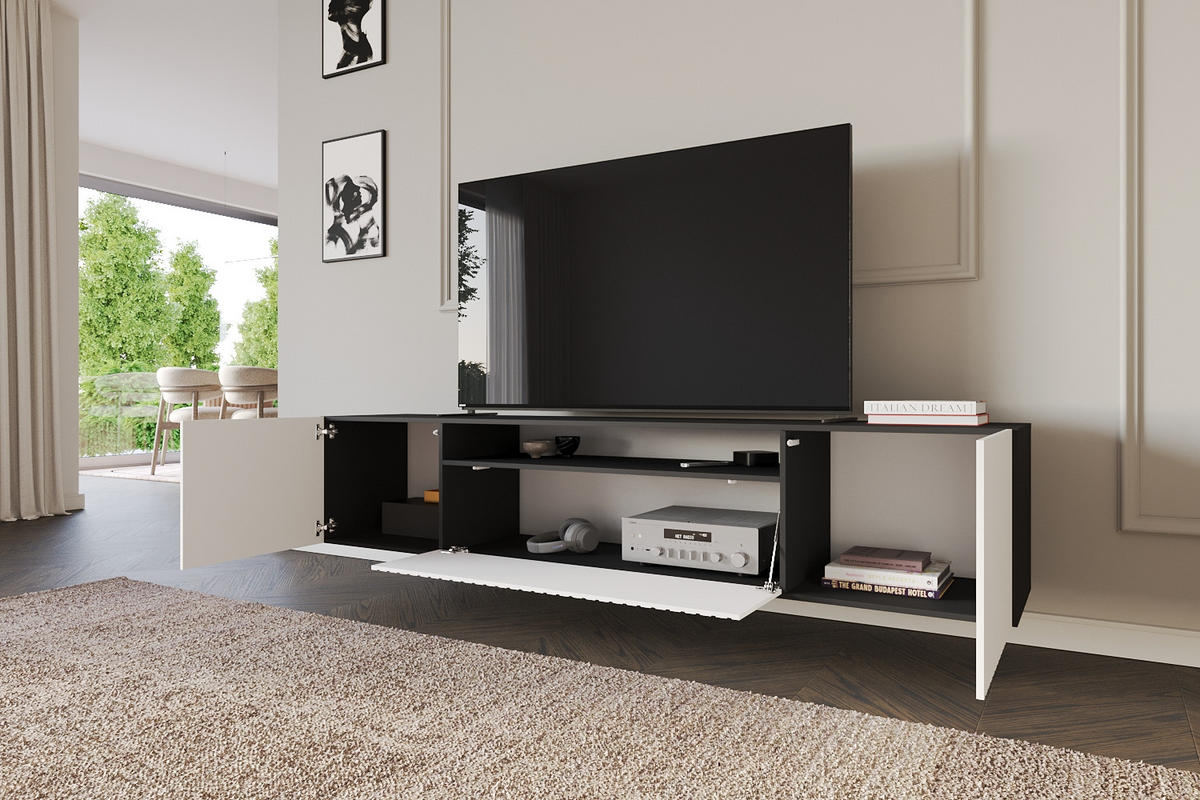 LOWBOARD KITO-W 200x40x41 cm - Schwarz / Weiß - Weiß, Holzwerkstoff (200/40/41cm) - ALTDECOR