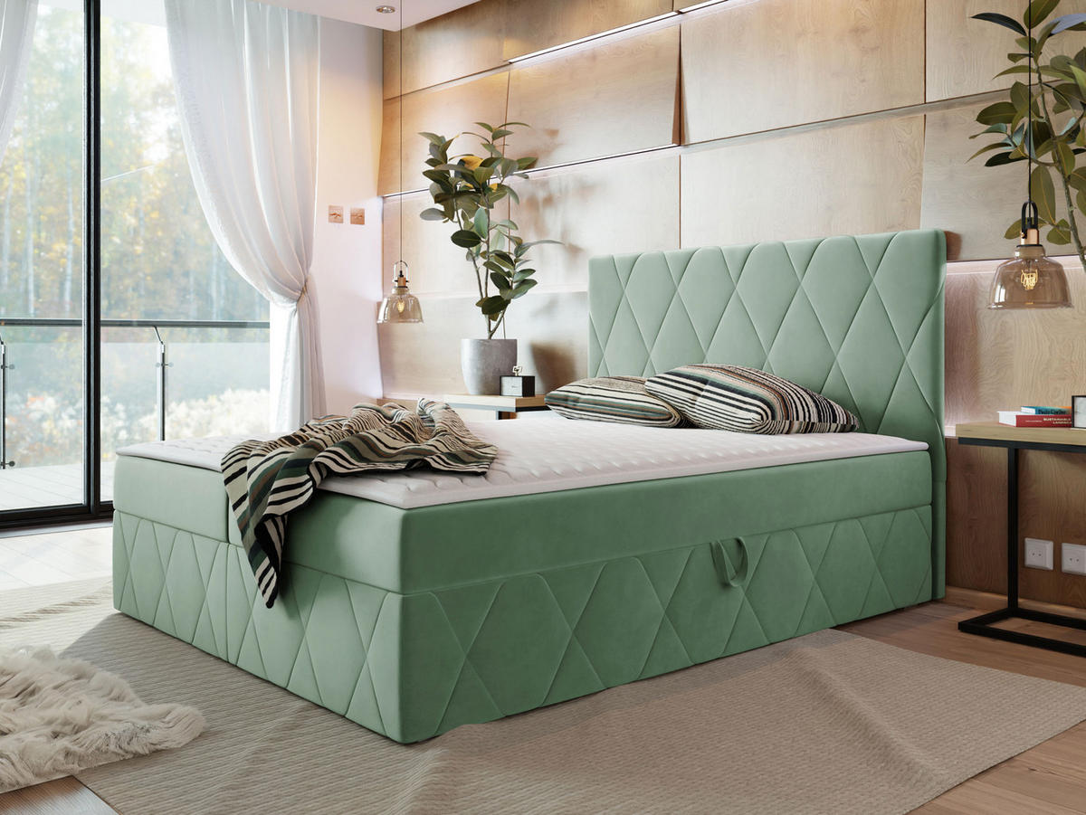 BOXBETT Simoti - Hellgrün, Holzwerkstoff (140/200cm) - MIRJAN24
