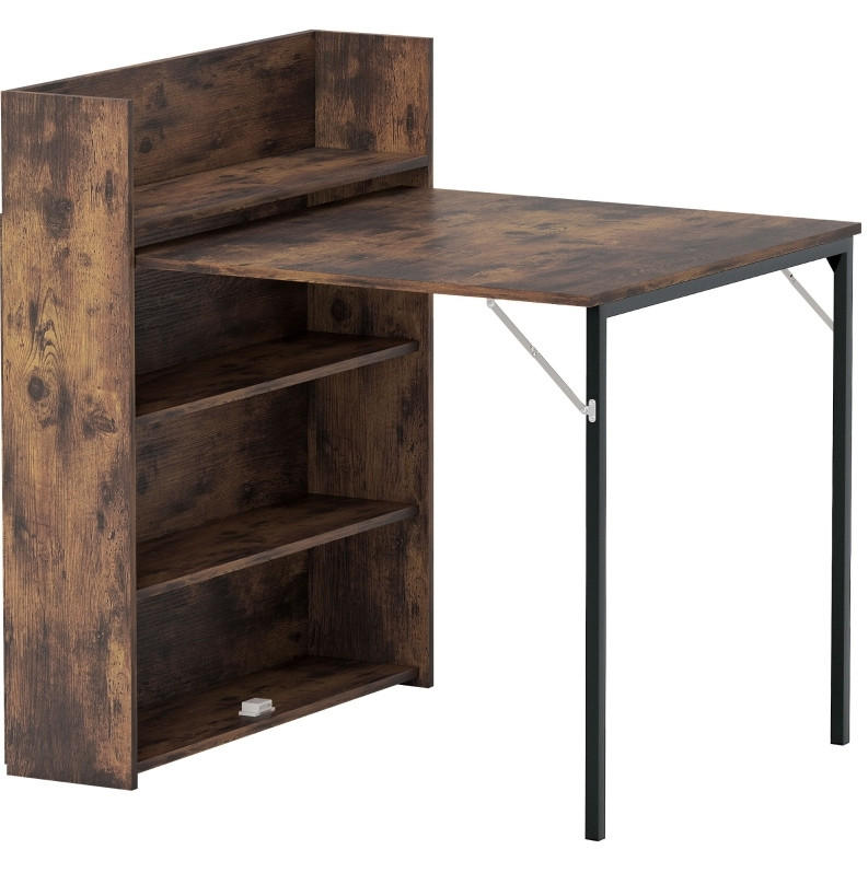 ESSTISCH 80/90/93 cm klappbar mit 3 Regalfächern im Industrial-Stil, Rustikalbraun - Braun, Holz (90/80/93cm) - Redom