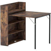 ESSTISCH 80/90/93 cm klappbar mit 3 Regalfächern im Industrial-Stil, Rustikalbraun - Braun, Holz (90/80/93cm) - Redom