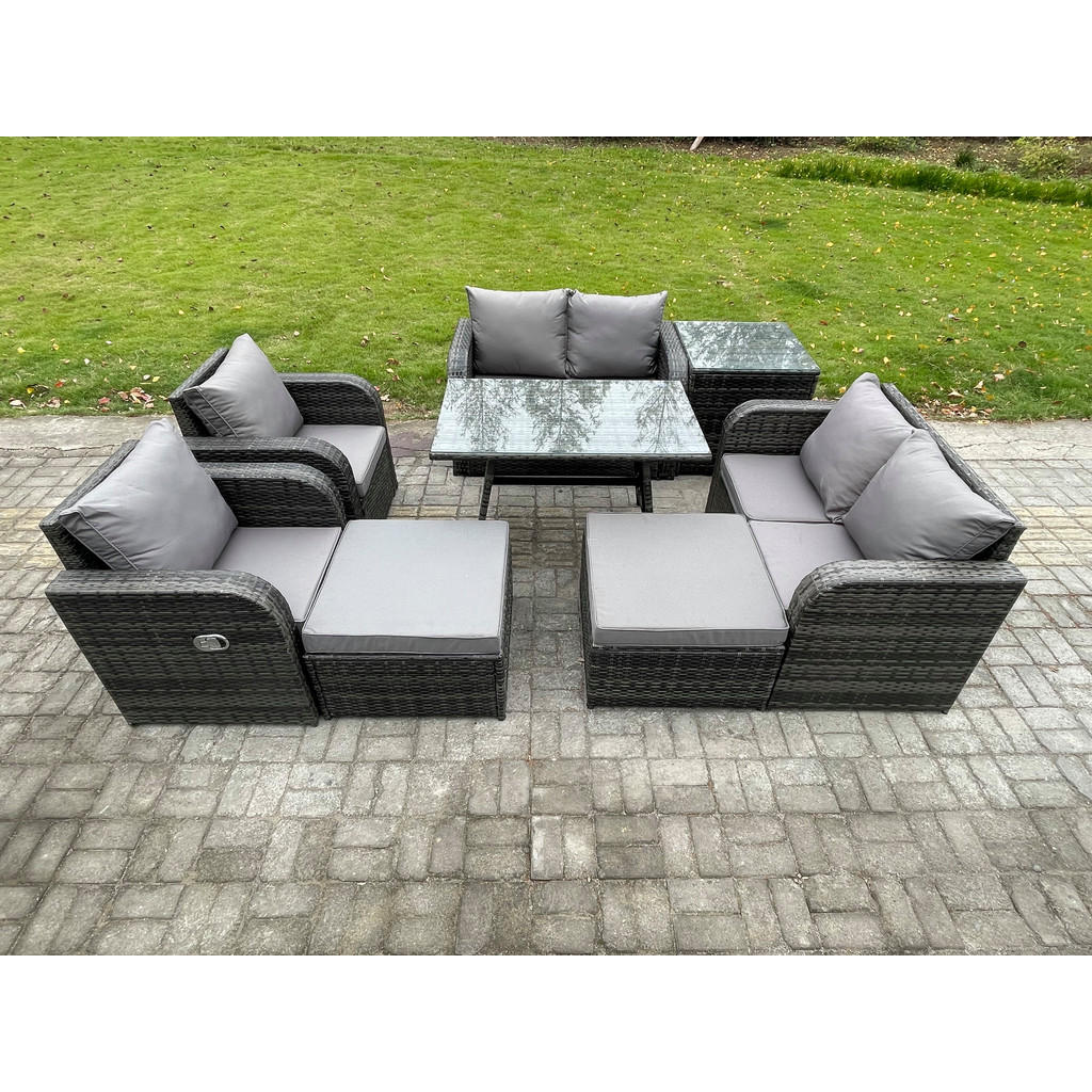 Thumbnail - Fimous Loungegarnitur, Dunkelgrau, Metall, Kunststoff, Glas, 8-Sitzer, Füllung: Schaumstoff, rechteckig, Loungemöbel, Lo...