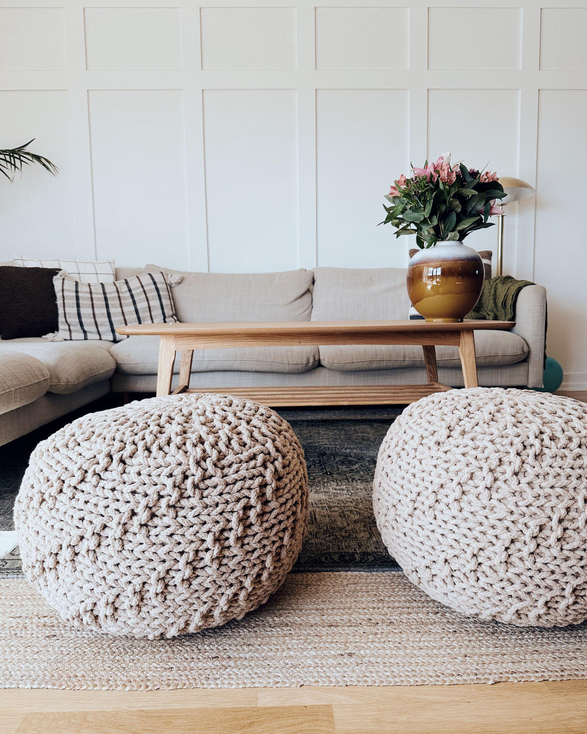 POUF Priene 50/50/35 cm - bej, materiale naturale/material textil (50/35/50cm) - Beliani