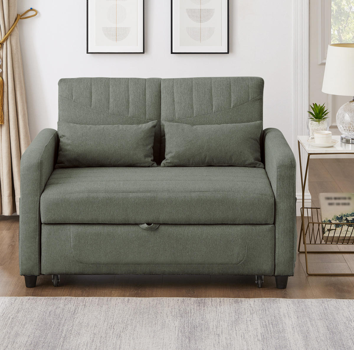 SCHLAFSOFA mit Liegefläche 95/166 cm – 3-fach verstellbar - Olivgrün, Textil (77/82.5/114cm) - BEAOK