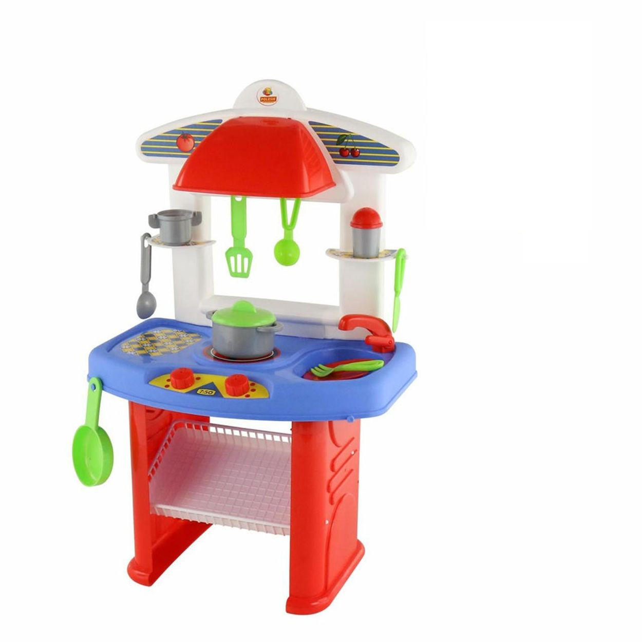 SPIELKÜCHE Jana 58812 rot Kunststoff, Topf, Pfanne, Besteck, Waschbecken, Kochplatte, Geschirr - Blau, Kunststoff (13/43/48cm) - Polesie