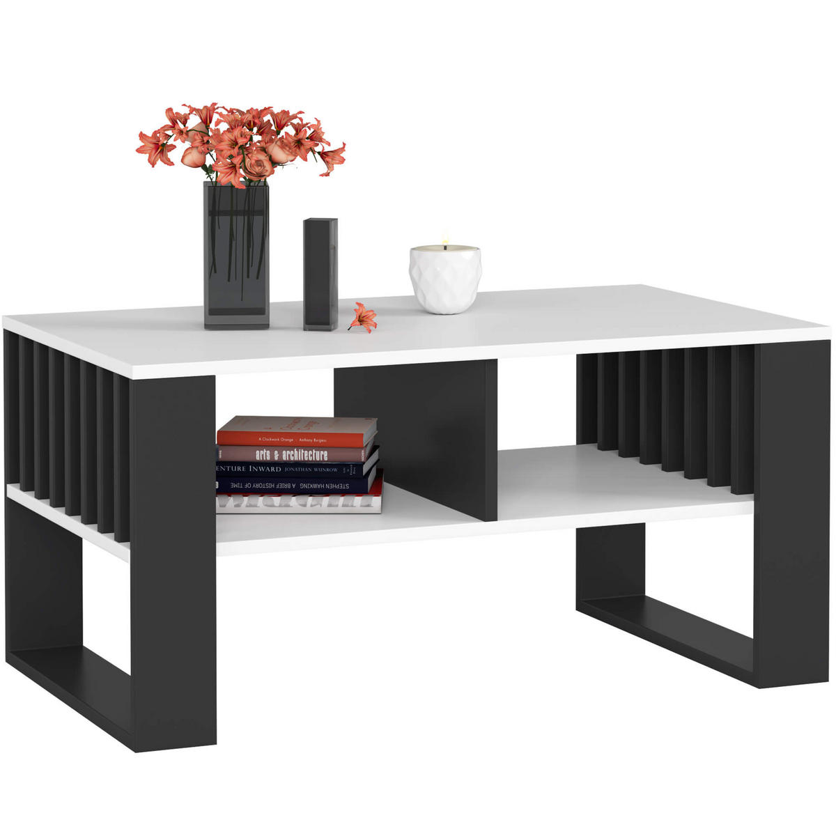 COUCHTISCH ROCKFORD Weiß, Schwarz 92x53x45 cm - Schwarz/Weiß, Holzwerkstoff (53/92/45cm) - Akord