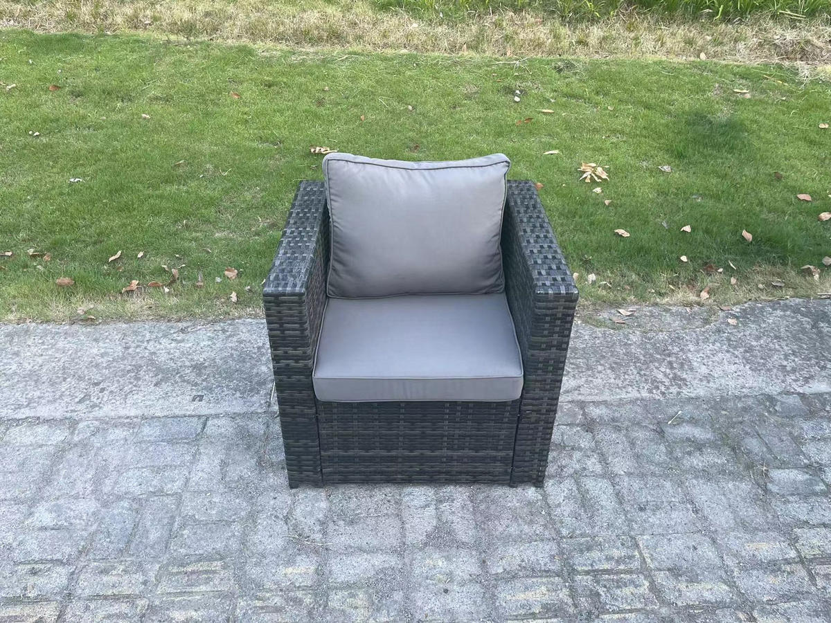 SITZGRUPPE mit Hocker Polyrattan Dunkelgrau 9-Sitzer - Dunkelgrau/Grau, Glas/Kunststoff - Fimous