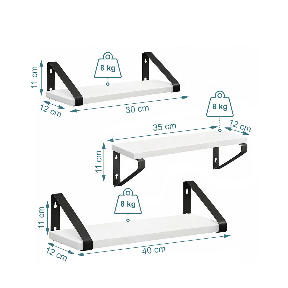 WANDREGAL-SET - Weiß, Holzwerkstoff/Metall (40/11/12cm) - Relaxdays