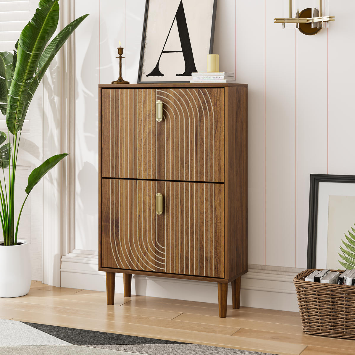 SCHUHSCHRANK aus MDF & Spanplatte 60cm in Braun mit 2 Klapptüren - Braun, Holzwerkstoff (60/96/24cm) - Modfu
