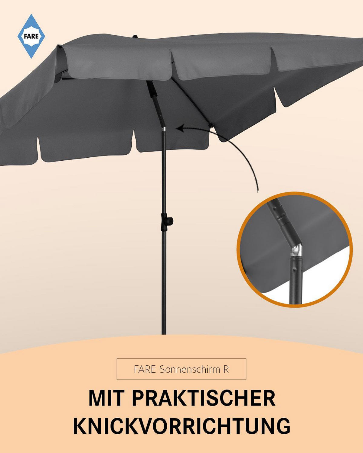 SONNENSCHIRM 122/200/126 cm - Grau, Kunststoff (200/122cm) - FARE