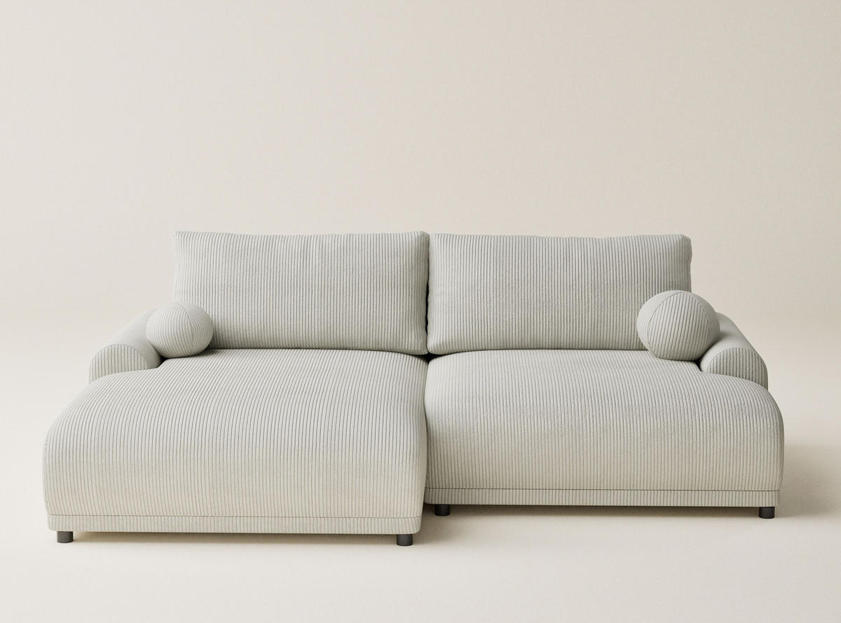 ECKSOFA MIT SCHLAFFUNKTION Tallin Creme Samtstoff - Links Seite - Hellgrau/Schwarz, Holz/Holzwerkstoff (145/240cm) - Maison de Reve