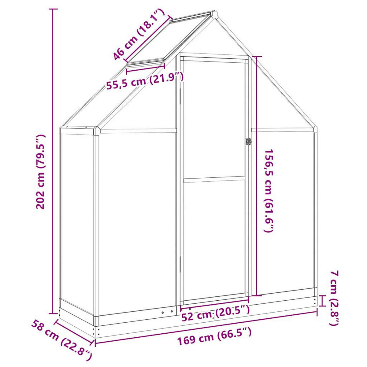 GEWÄCHSHAUS Mit Fundamentrahmen Anthrazit 169/58/202 Cm Alu - Anthrazit, Metall (169/202/58cm) - vidaXL