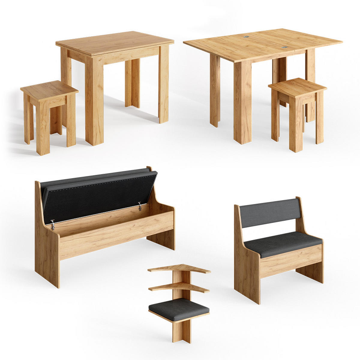 ECKBANKGRUPPE Roman Goldkraft Eiche 180 x 41.5 cm mit Tisch - Honigeiche/Anthrazit, Holzwerkstoff (180/80/120cm) - Vicco