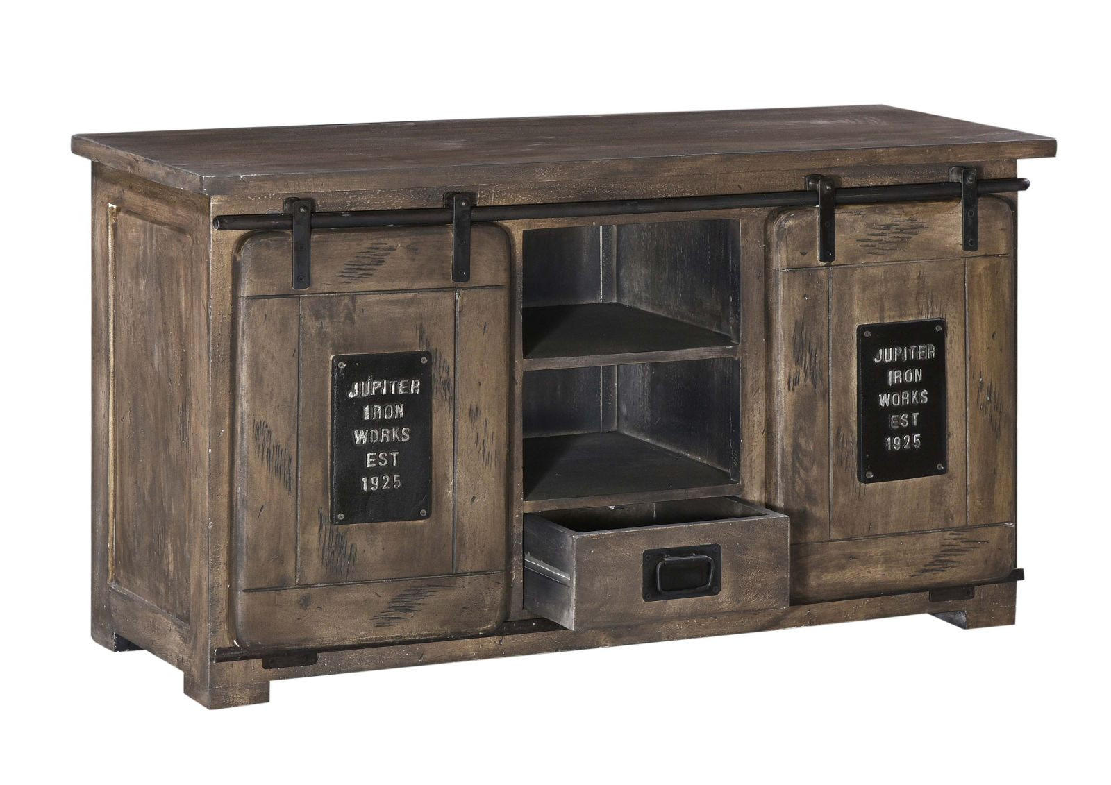 SIDEBOARD Mango 128x45x70 grau lackiert RAILWAY #202 - Grau, Holz (128/70/45cm) - Massivmoebel24
