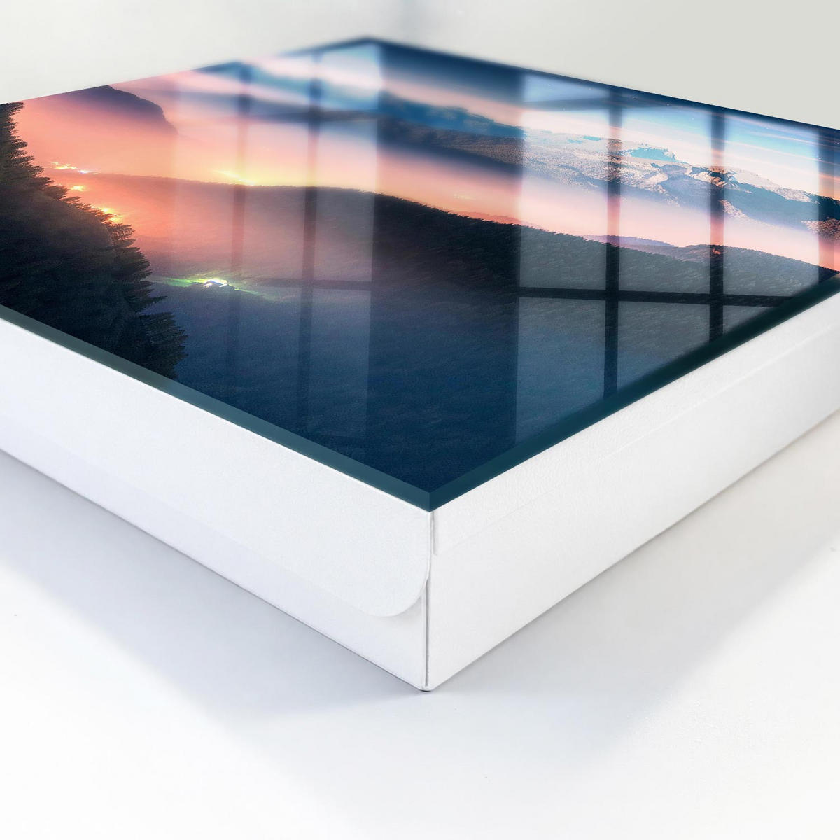 SCHLÜSSELBOX Weiß 30x30 cm – Türöffnung nach rechts - Bergpanorama - Dunkelblau, Metall (30/30/5cm) - TULUP