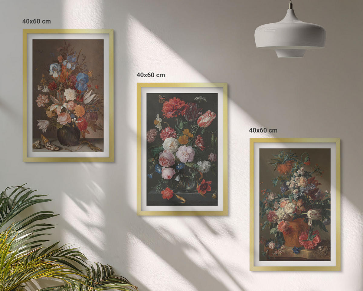 BILDER SET 3er Set - 40x60 cm Goldrahmen - Blumenarrangements in Vasen - Goldfarben, Kunststoff (40/60cm) - TULUP