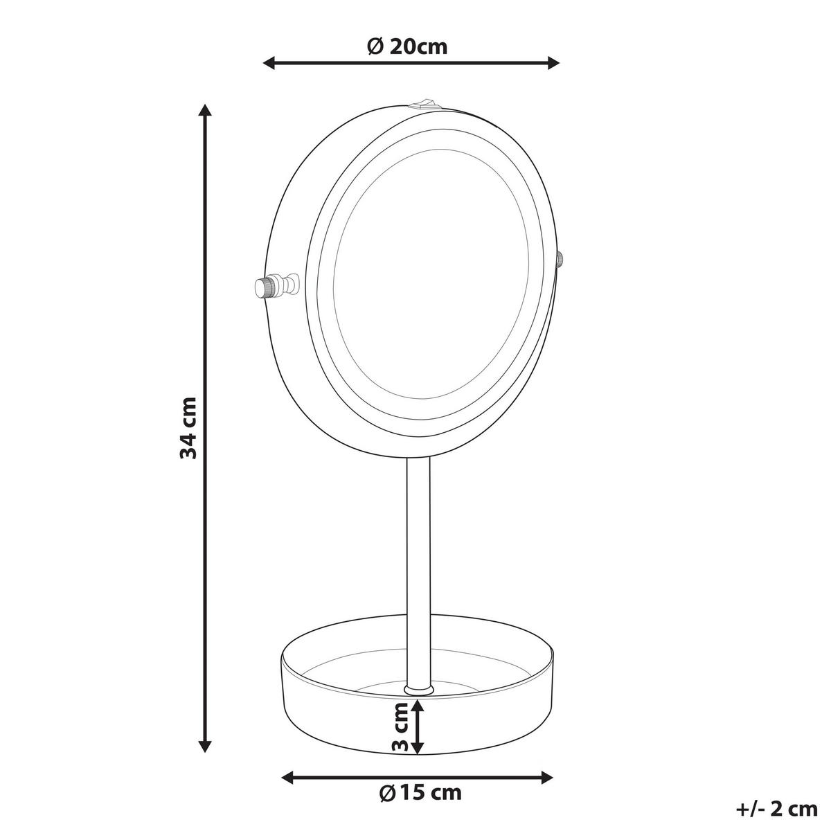 KOSMETICKÉ ZRCADLO zlaté/černé s LED osvětlením 26 cm Savoie - černá/zlatá, kov (20/34/15cm) - Beliani