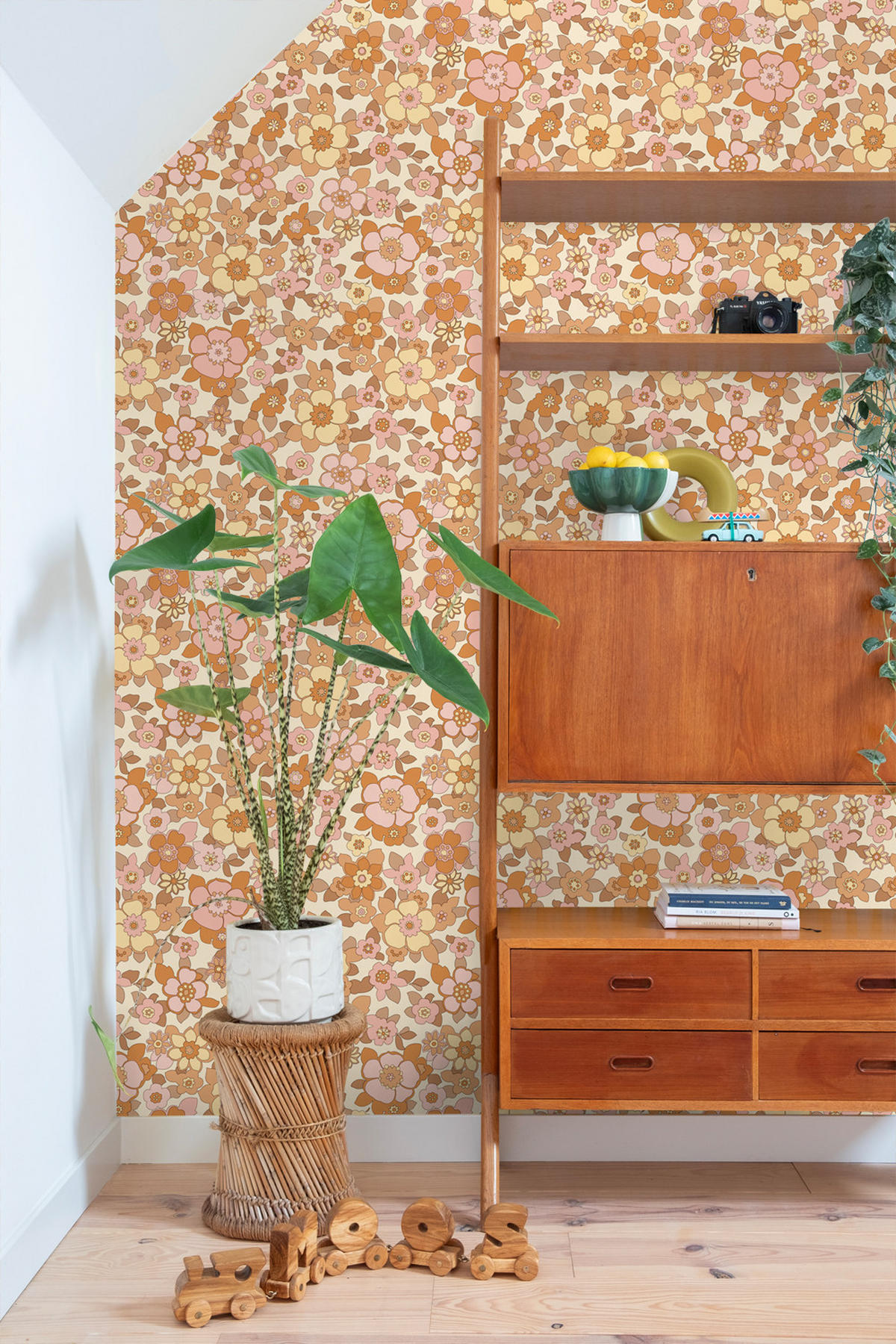 TAPETE Retro Blumen 50 x 900 cm - Pink, Papier (50/900cm) - ESTAhome