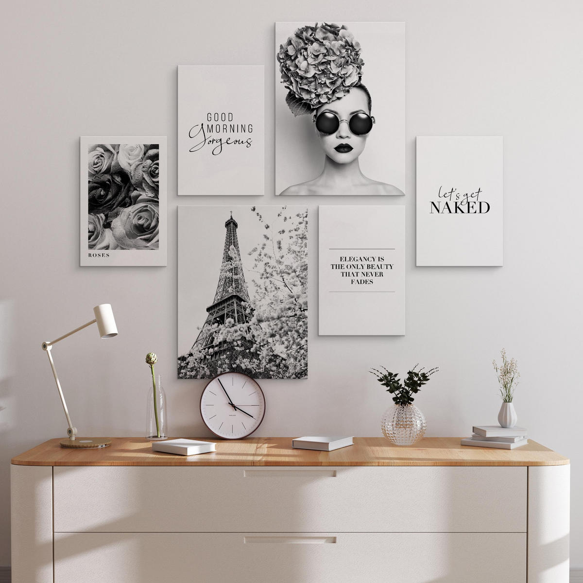 LEINWANDBILDER 6-er Set Zitate Paris - Schwarz/Weiß, Textil (90/80cm) - Muralo