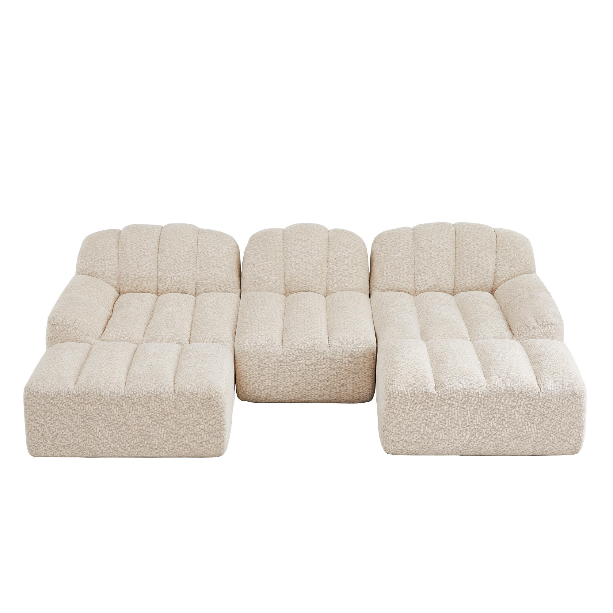 WOHNLANDSCHAFT Beige Weiß 3-Sitzer Modular mit Hocker Cordstoff - Ecru, Textil (288/79/165cm) - PANGIVO
