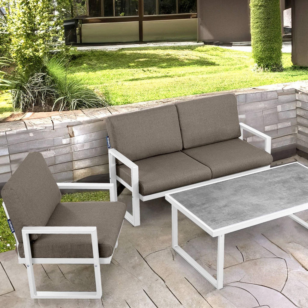 Thumbnail - Konsimo® Gartensessel, Weiß, Beige, Metall, Textil, 70x65x60 cm, Hergestellt in Europa, Loungemöbel, Lounge-Sessel
