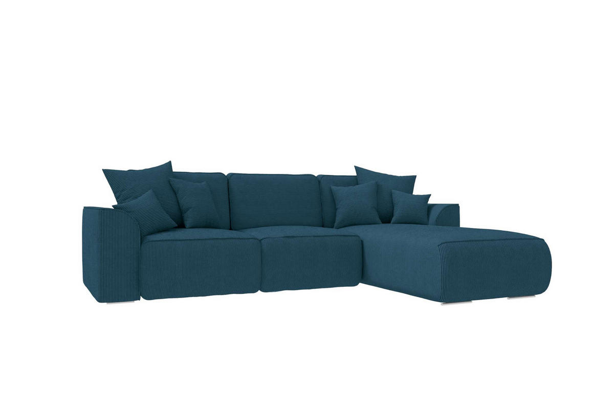 ECKSOFA GUSTO Cordstoff Blau Rechts inkl. Schlaffunktion - Blau/Chromfarben, Kunststoff/Textil (295/194cm) - 99rooms