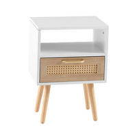 NACHTTISCH - 1 Schublade aus Rattan - mit Massivholzbeinen & goldener Griff - Weiß und Natur - Weiß, Holzwerkstoff (40/56/30cm) - DELFA