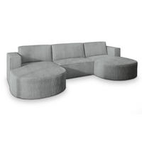 WOHNLANDSCHAFT VEZZO P Hellgrau Kordstoff mit Schlaffunktion - Hellgrau, Holz (347/85/174cm) - MASSENO