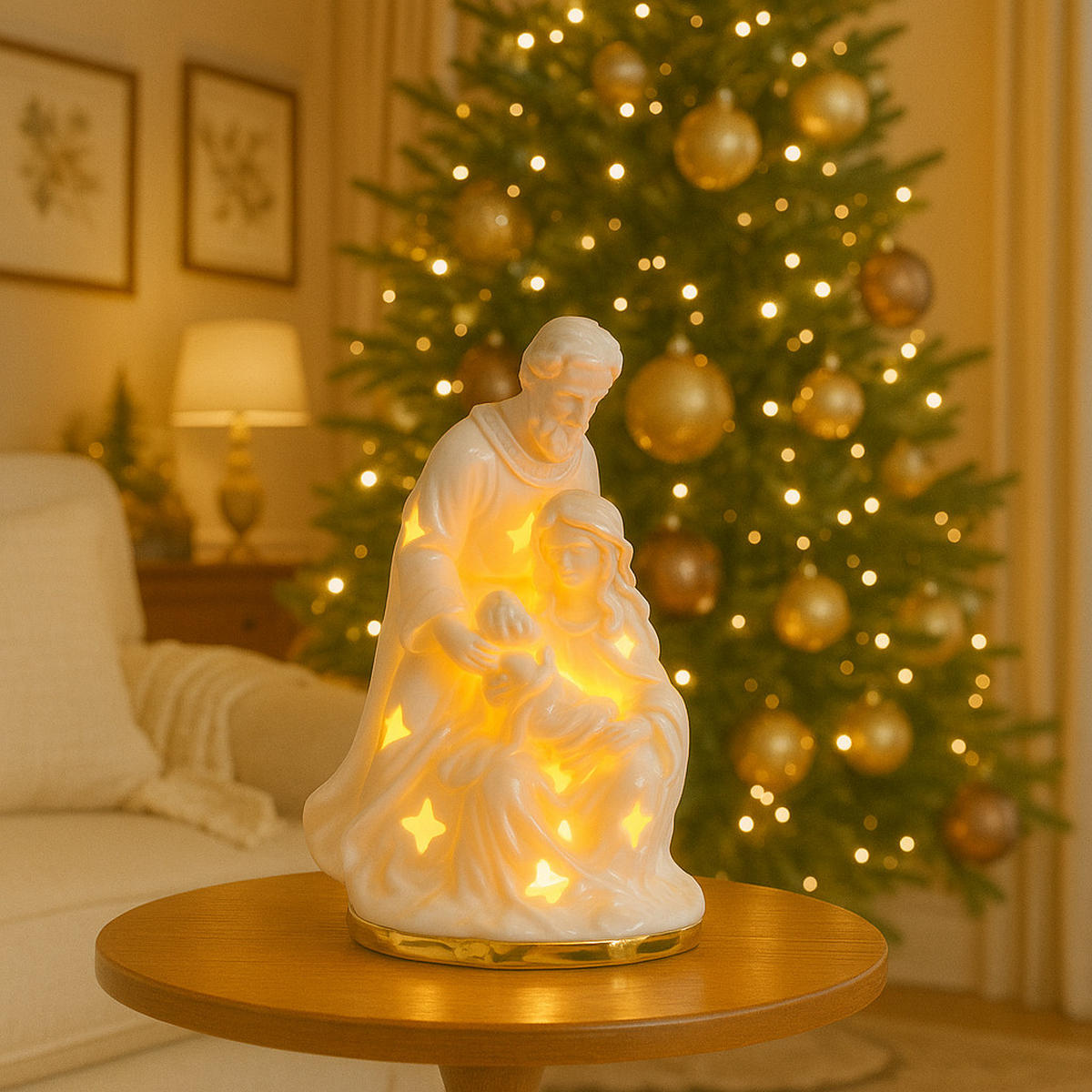 DEKOFIGUR Led SACRA, 24.5 x 16.5 x 15 cm, Gold, Beleuchtet Weihnachtsfigur, Weihnachtsdeko, Deko Wohnzimmer, Winter Christmas, XMAS Geschenk - Goldfarben, Keramik (16.5/24.5/15cm) - home&you