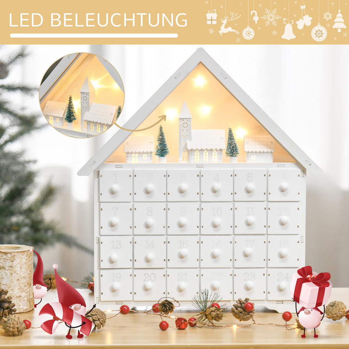 ADVENTSKALENDER Weiß 39.0/9.0/42.0cm - Weiß, Holz (9/42/39cm)