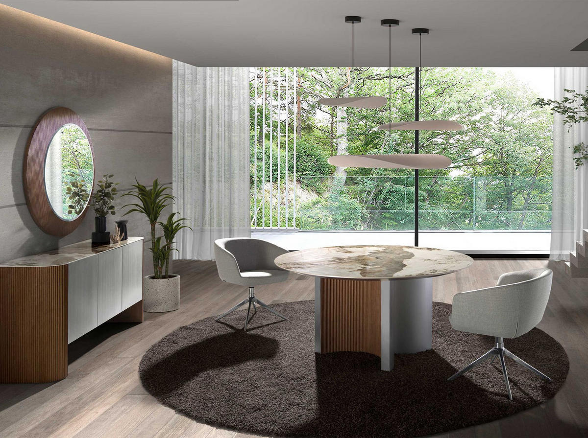 ESSTISCH rund Weiß | Walnuss | Silber 150/150/75 cm - Silberfarben/Walnussfarben, Stein (150/150/75cm) - ANGEL CERDA