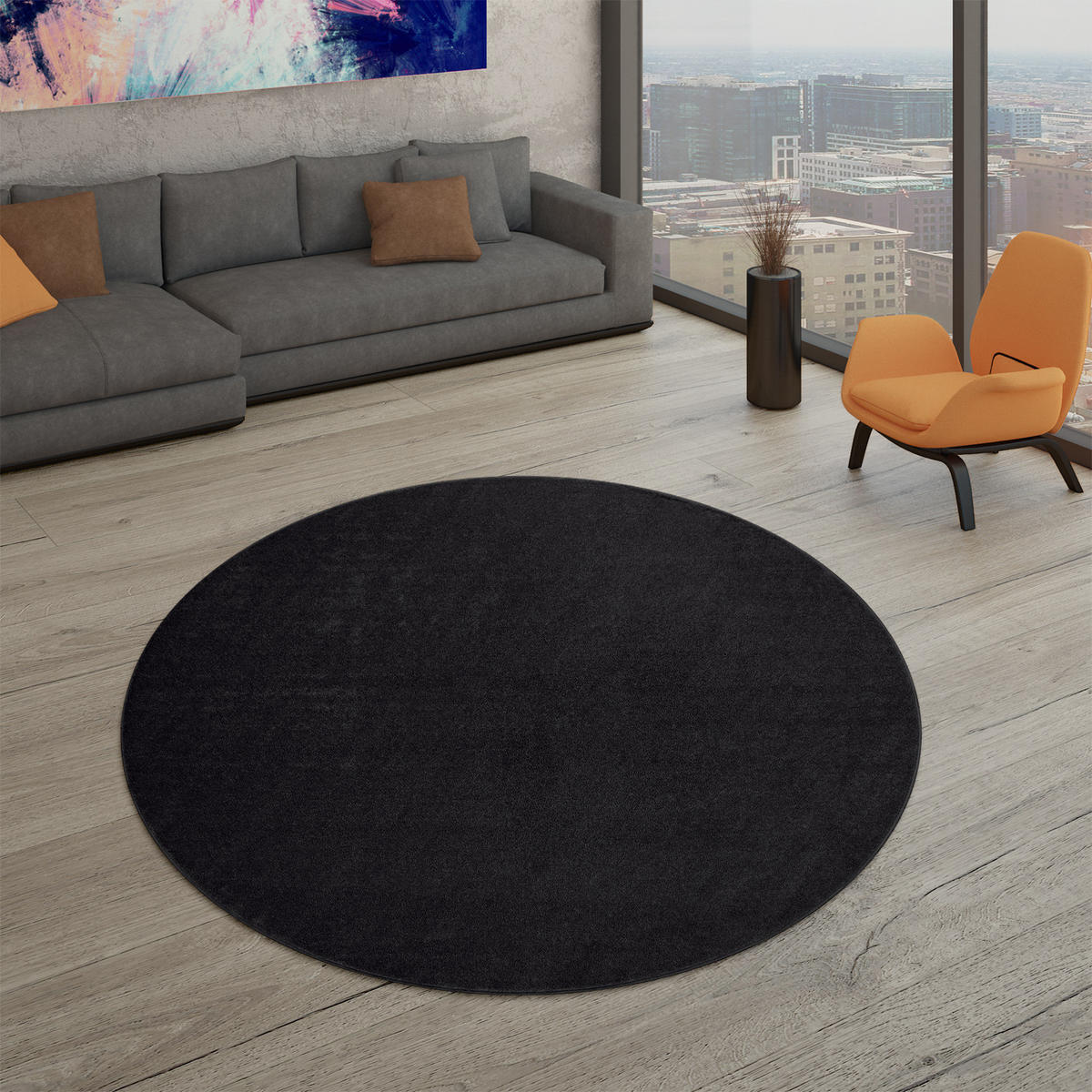 FLACHWEBETEPPICH Grau Schwarz Ø 160 cm - Schwarz, Kunststoff (160/160cm) - TT Home