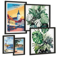 BILDER SET 5er Set - 50x50 cm & 20x30 cm & 40x60 cm Schwarzer Rahmen - Stadt- und Naturlandschaften - Schwarz, Kunststoff (40/60cm) - TULUP