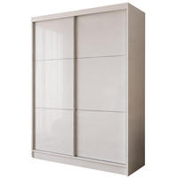 SCHWEBETÜRENSCHRANK Viva 160/216/61 Weiß mit Lacobel-Glas - Weiß, Holzwerkstoff (160/216/61cm) - Beautysofa