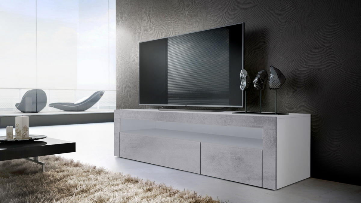 WOHNZIMMERSET Berlin Beton Oxid Optik - Hellgrau, Holzwerkstoff (155/46/40cm) - Vladon