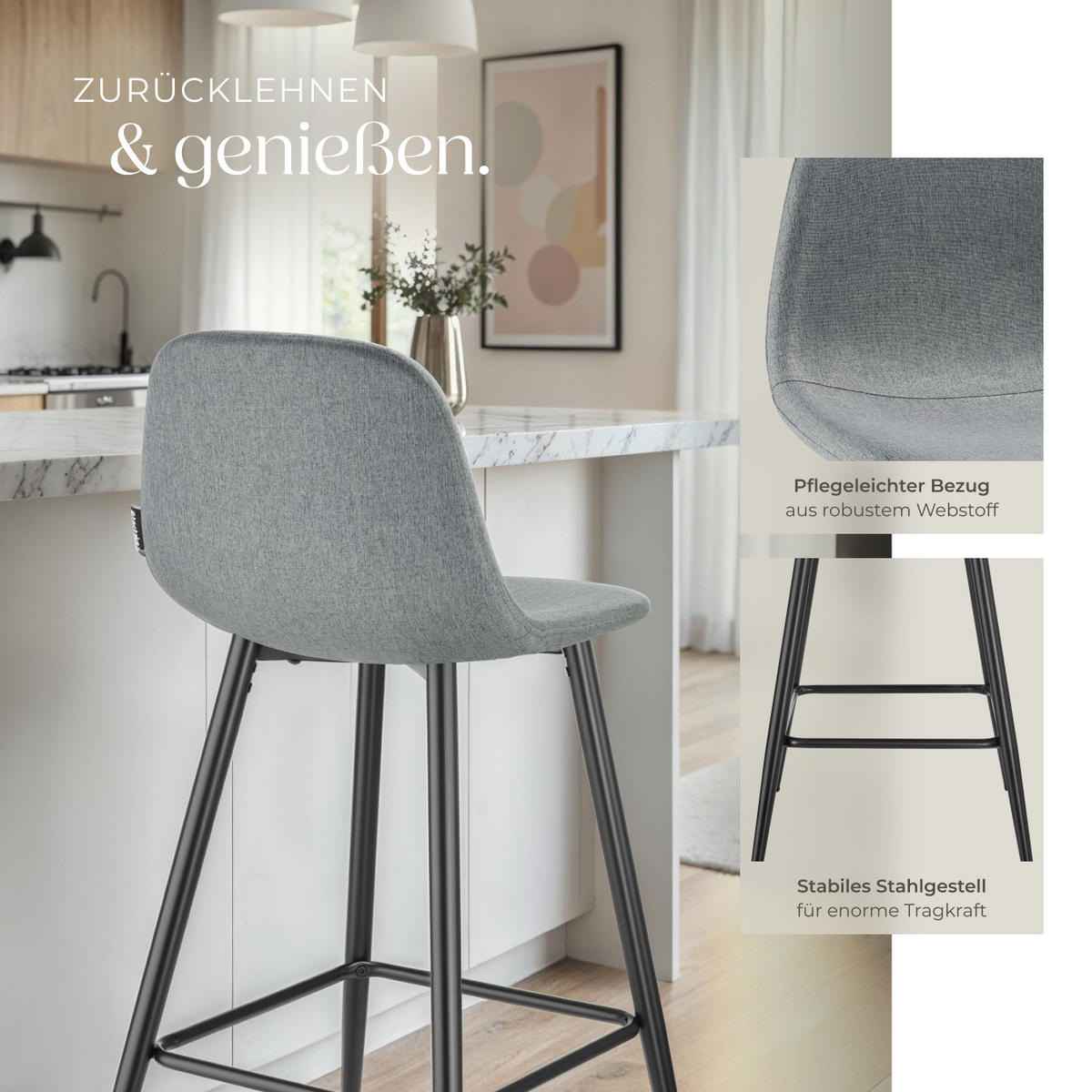THEKENSTUHL Willow,45 x 48 x 92 cm, Belastbarkeit 120 kg,dunkelgrau/schwarz - Dunkelgrau/Schwarz, Kunststoff (45/92/48cm) - tectake