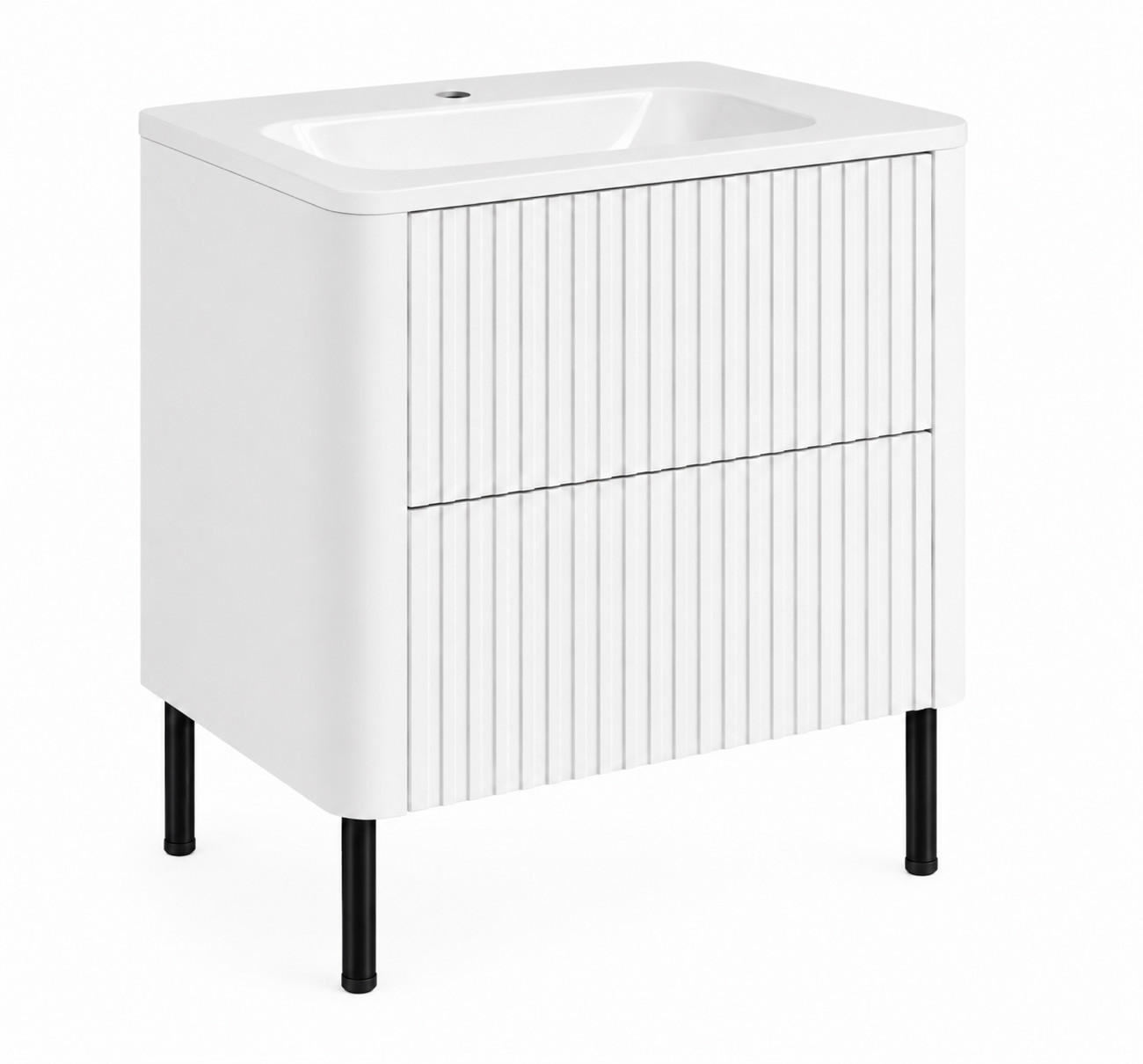 BADEZIMMERSCHRANK: Weiß, mit Waschbecken, Beine Schwarz, 60,7 x 44,4 x 64,9 cm - Schwarz/Weiß, Holzwerkstoff (60.3/63.4/43.7cm) - 3XE LIVING