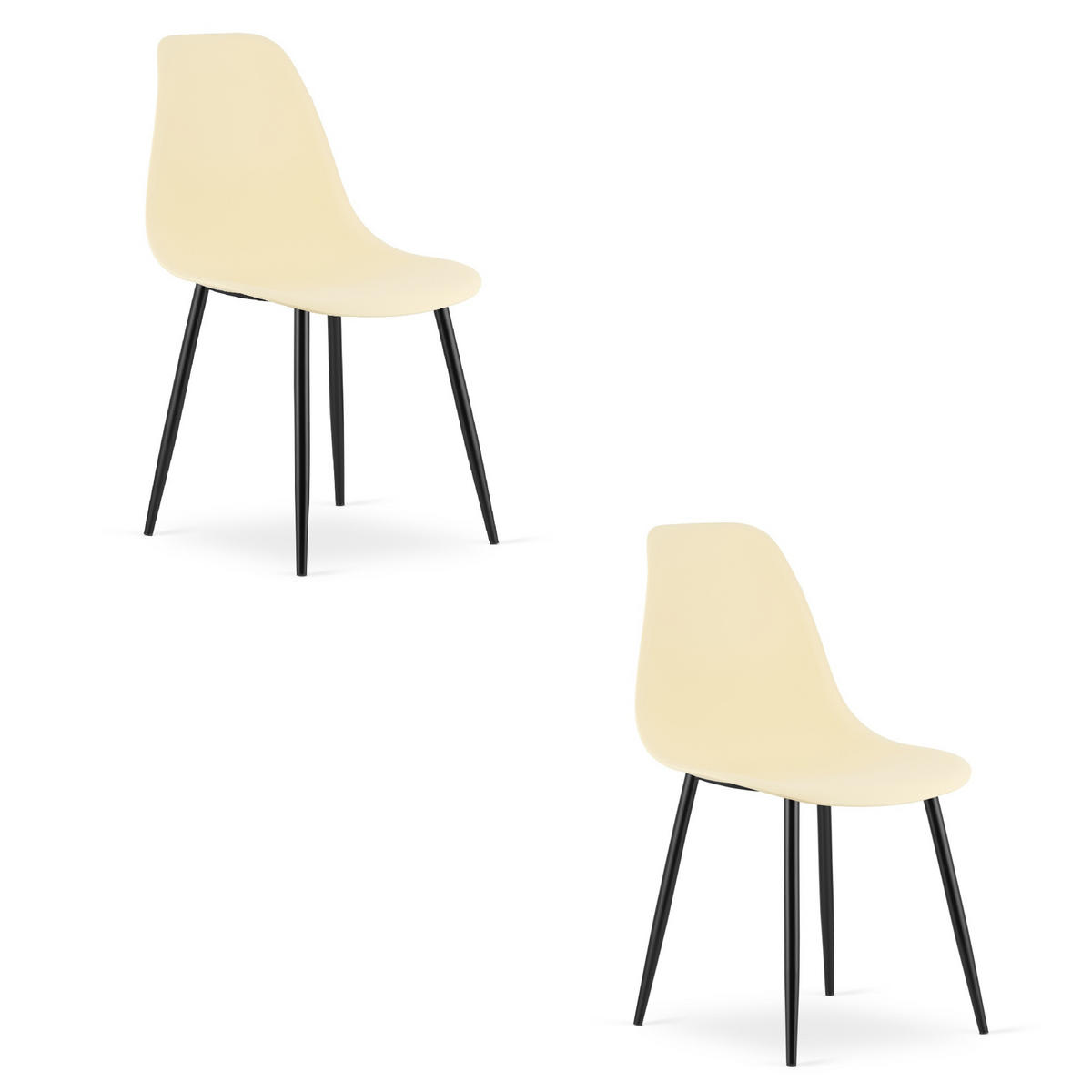 ESSZIMMERSTUHL 2-er Set KALEO cremefarbener Sitz, schwarze Beine - Creme/Schwarz, Kunststoff (46/84/51cm) - Valora