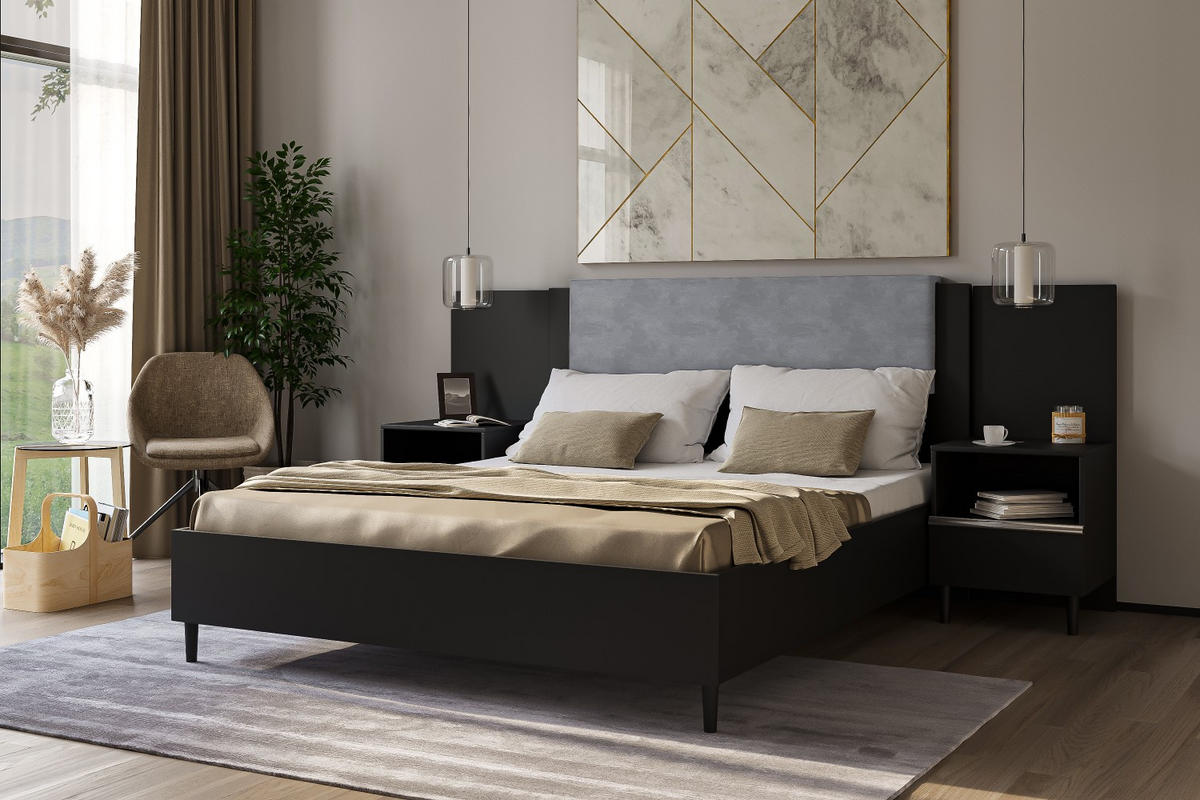 DOPPELBETT Luk III 160/200 cm ohne Matratze, Lattenrost, Bettkasten, schwarz, grau - Schwarz/Grau, Kunststoff (160/200cm) - Margaret Hadas24