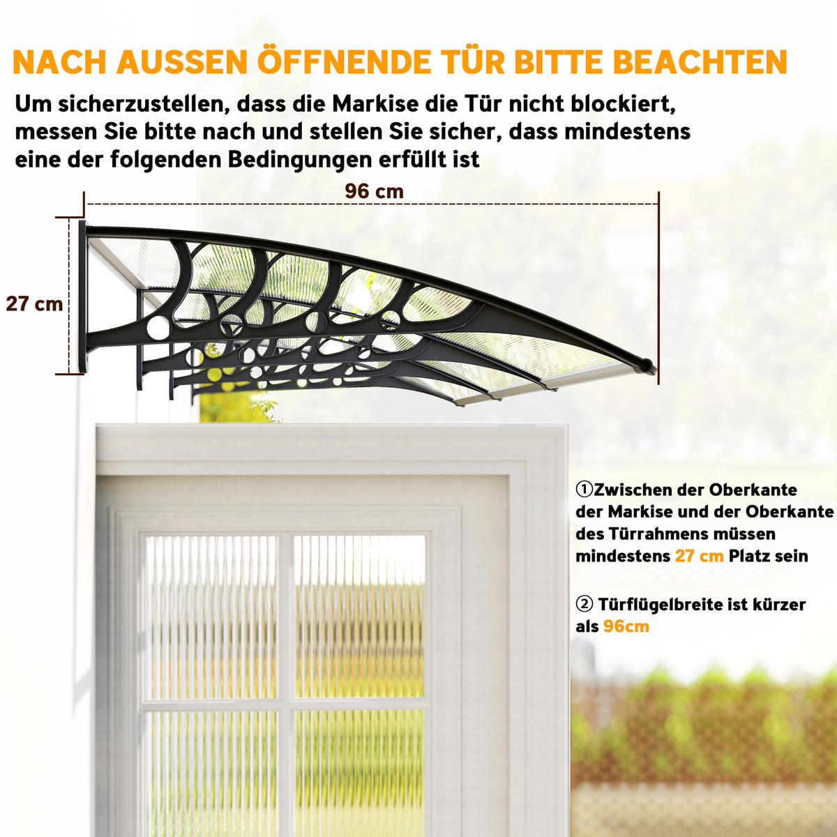 PULTVORDACH, Vordach, Alu, Schwarz - Schwarz, Kunststoff (96/27/303cm) - Outsunny