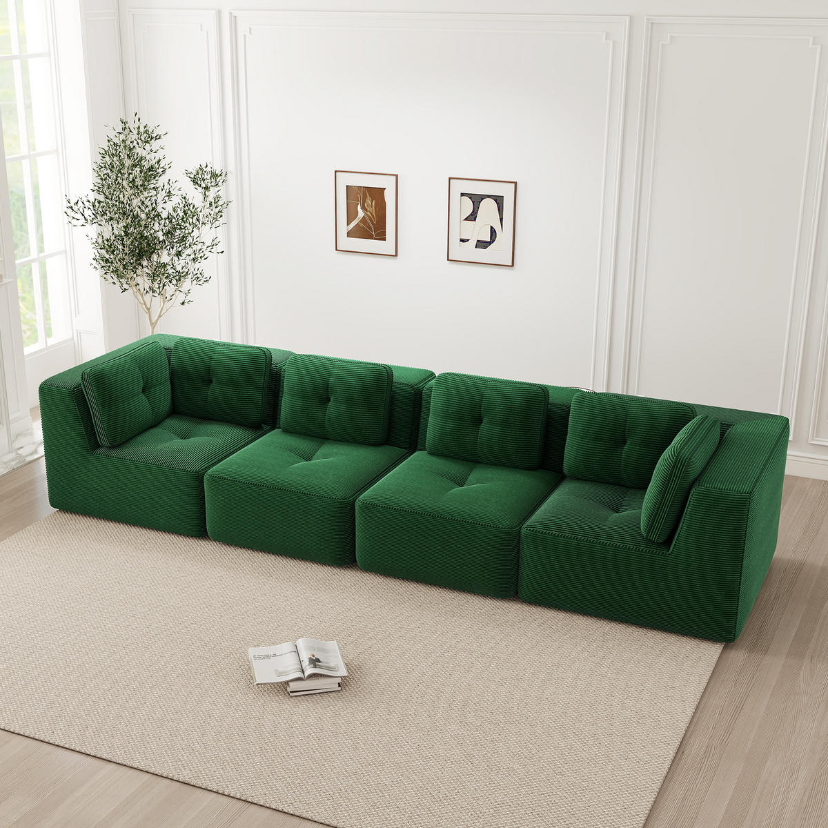 4-SITZER Sofa 386x104x69 cm aus Cordstoff rahmenlos modular, grün - Grün, Textil (104/69/386cm)