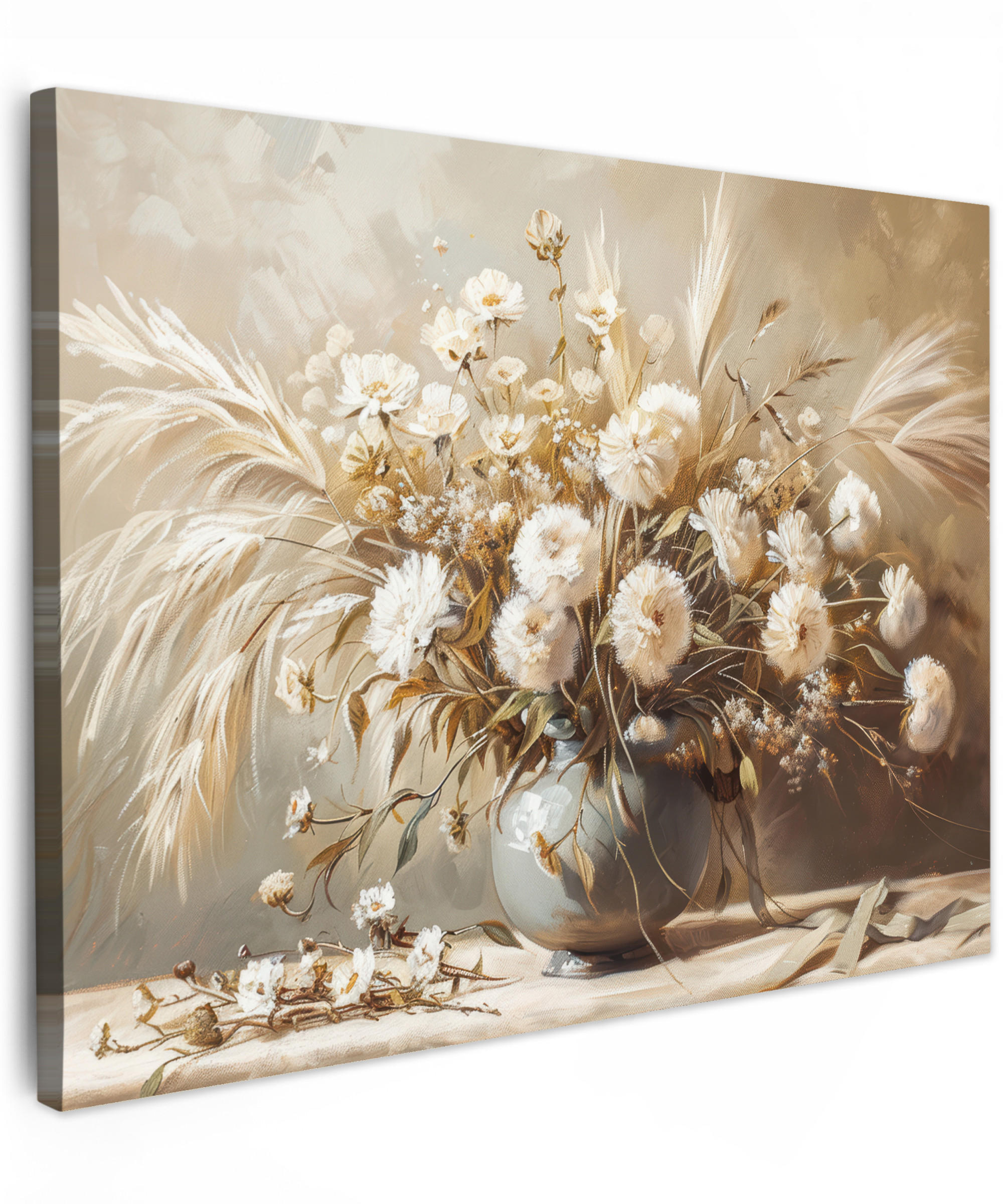LEINWANDBILD Blumen - Vase - Stilleben - Beige 40x30 cm - Creme, Textil (40/30cm) - MuchoWow