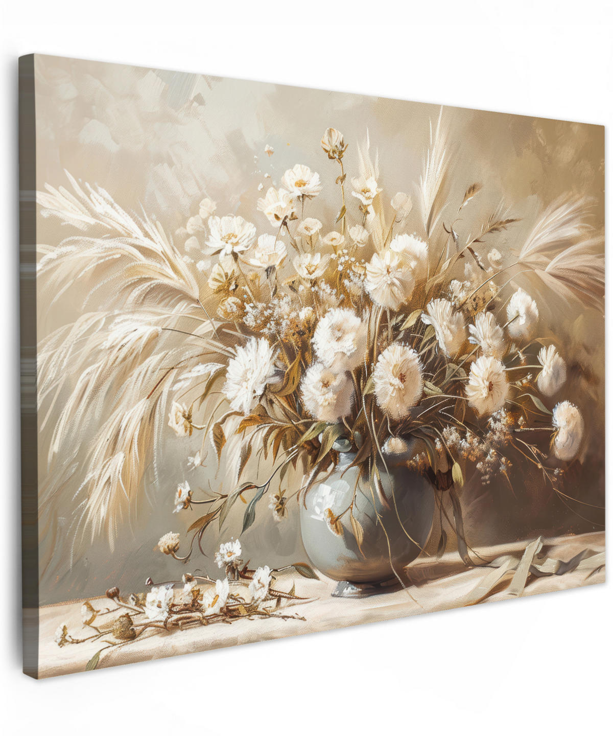 LEINWANDBILD Blumen - Vase - Stilleben - Beige 40x30 cm - Creme, Textil (40/30cm) - MuchoWow