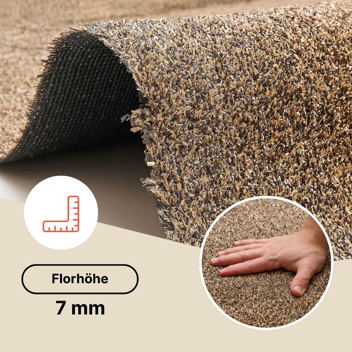 KUNSTRASEN Canyoo Braun 6 mm – Rasenteppich, UV-beständig, wetterfest für Terrasse & Garten 400/200 cm - Braun, Textil (400/200cm) - Tapiso