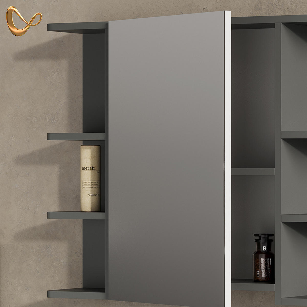 BADMÖBEL-SET Fucino Anthrazit 3 Teile, mit Midischrank Tür klein - Anthrazit/Weiß, Holzwerkstoff (80/54/32cm) - Livinity®