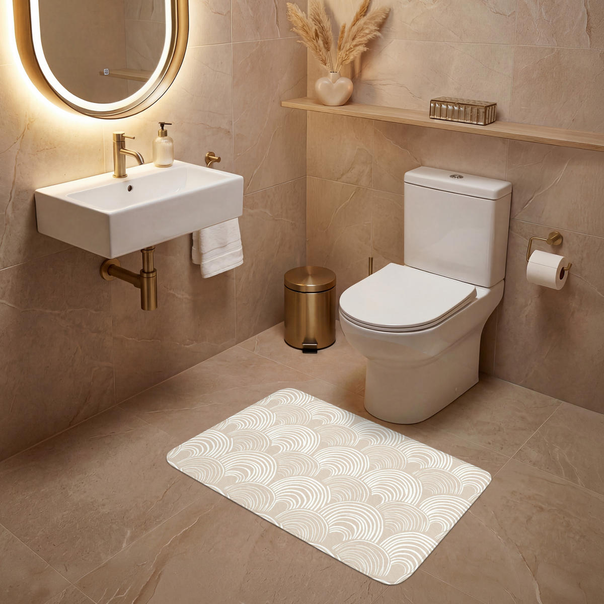 WC PŘEDLOŽKA Vlny - Textura - Béžová 80x50 cm - kašmírová, textil/plast (80/1cm) - OnlyWow