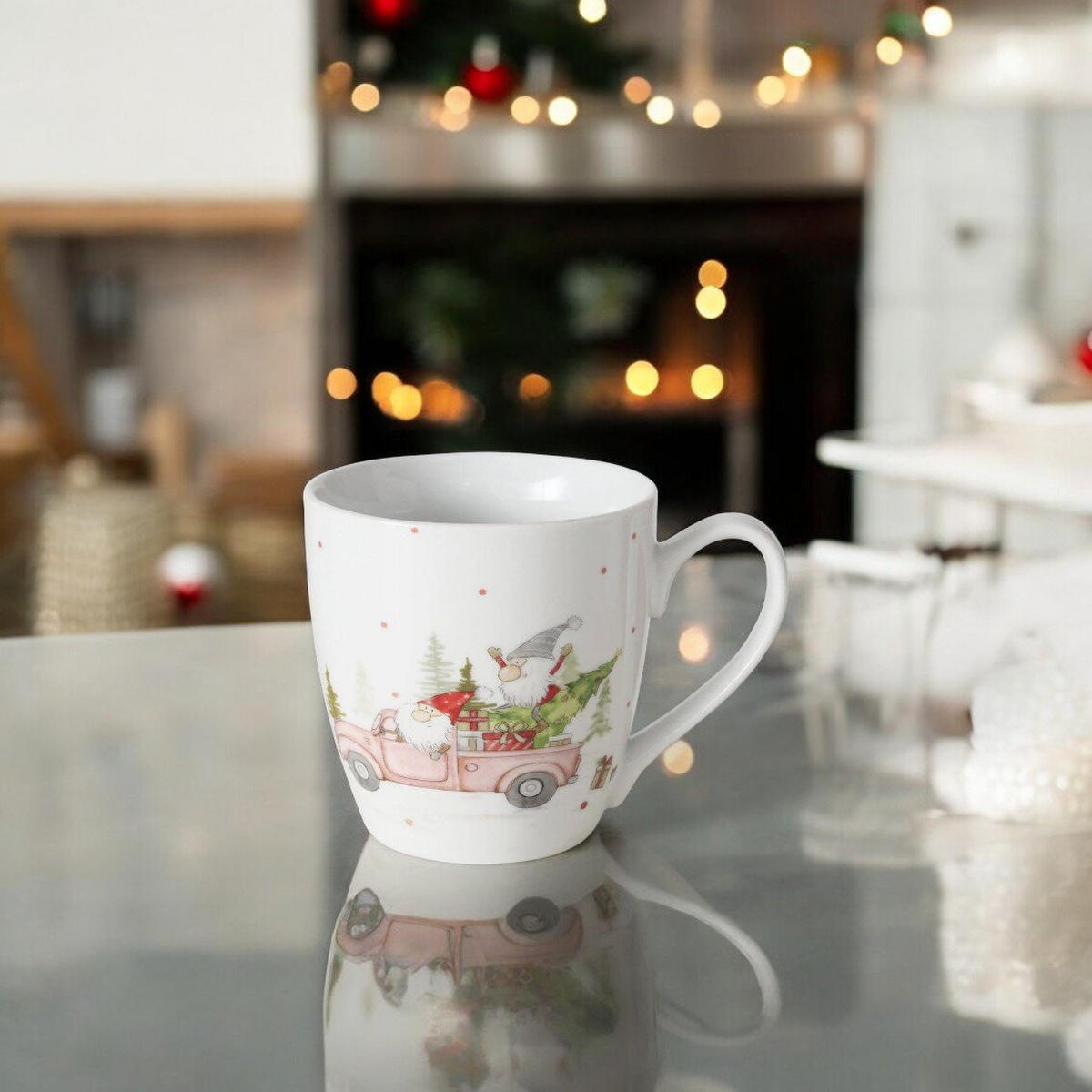 BECHER Carrie 480 ml Weihnachtsmotiv - Weiß, Keramik (480L) - Boltze Home